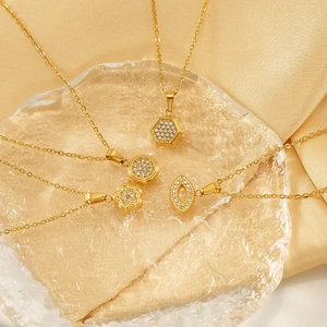 Elegant 18k gold plated stainless steel necklaces with zircon geometric pendants