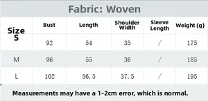 Size chart for women street style printed cotton vest with chest and length measurements