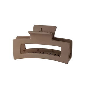Macro shot of 10.5cm matte brown rectangular hair claw clip with non-slip teeth