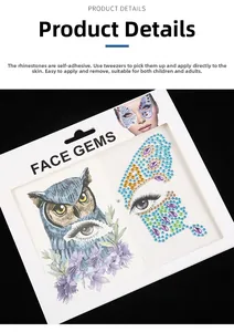 Vue détaillée de gemmes de visage autocollantes en forme de papillon dans leur emballage