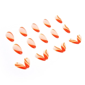 Faux ongles amande orange et crème avec motifs de tourbillons artistiques, lot de 24