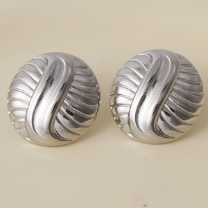 Detailed close-up of 304 stainless steel stud earrings with silver striped texture design
