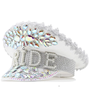 Bride Captain Hat With Iridescent Rhinestones Artificial Pearls Bachelorette Party Sequin Military Hat Accessory