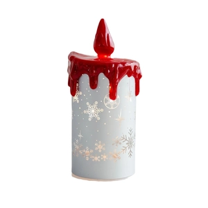 Mini LED glass candle with gold snowflakes and red melting wax for Christmas decor