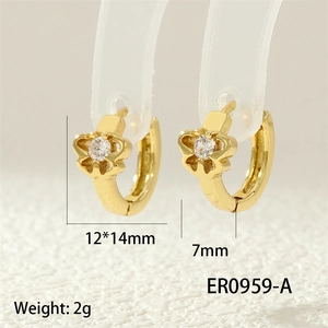 Detail of 18K gold bow butterfly earrings with cubic zirconia and size 12*14mm marking
