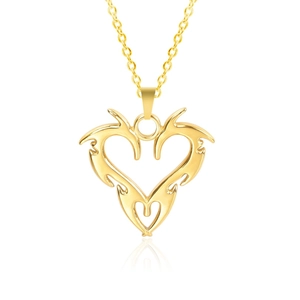 Minimalist 18k gold plated stainless steel heart necklace with tribal flame motif