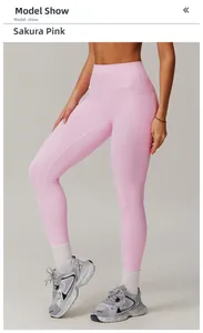 Detail showing high-waisted breathable yoga pants in cherry pink with side pocket