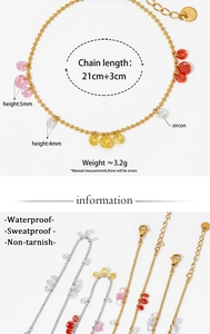 Detail of adjustable golden stainless steel bracelets with waterproof colorful zircons