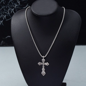 Retro silver cross pendant necklace for men with high polished box chain style