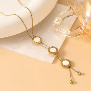 Elegant 18K gold plated clover necklace with white shell pendants and roman numerals