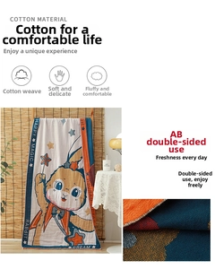 Macro view of four-layer cotton gauze towel fabric showing soft texture and rabbit print