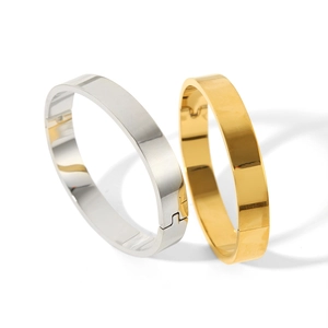Classic mirror polished titanium steel bangles in gold and silver finish with hinge