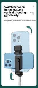 Detail of 360-degree rotating head on selfie stick tripod for portrait and landscape modes