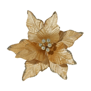 Golden 26cm artificial poinsettia flower with glitter for Christmas wreath DIY decoration