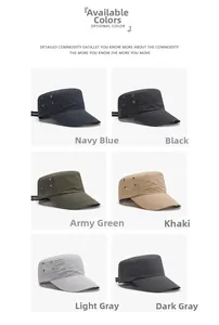 Flat top military caps collection in six versatile colors with side metal eyelets
