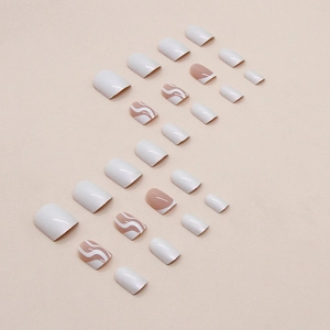 Set of 24 milky white wave ripple press-on nails in minimalist and modern almond shape