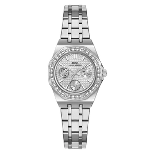 IBSO stylish women's stainless steel watch with crystal bezel and multifunctional dial