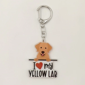 Detailed view of 2D acrylic keychain featuring a Yellow Lab with I Love My Yellow Lab text
