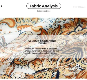 Detalle de estampado paisley en tela francesa transpirable en tonos naranja y crema suave