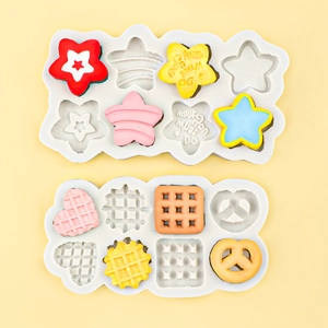 Silicone Mold For Fondant Chocolate Star Heart Waffle Shaped DIY Resin Clay Crafting Flexible Baking Tool