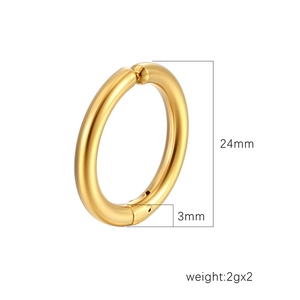 Boucles d'oreilles créoles clips 24mm en acier inoxydable doré pour hommes sans perçage