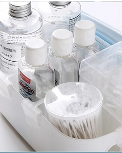 Detail of white side-hanging storage box with adjustable clip-on divider for organization