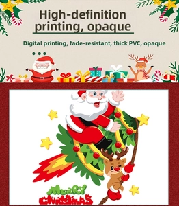 Detail of Santa Claus on reindeer rocket sticker made of thick non-fading PVC material