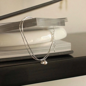 S925 silver double-layer bracelet featuring freshwater pearl and metallic sphere detail
