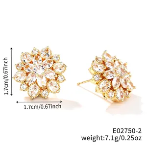 Macro shot of gold floral earrings with marquise zircon stones, 1.7cm size and 7.1g weight