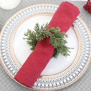 Mini PE pine cone and needle napkin ring with realistic green branches and red napkin