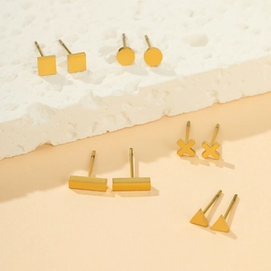 5-pair set of minimalist gold geometric stud earrings in stainless steel for daily wear