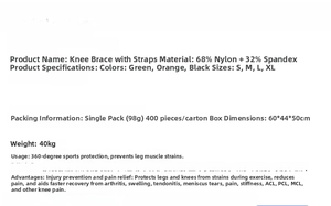 Tableau détaillé montrant 68% nylon et 32% spandex pour le support de genouillère sport