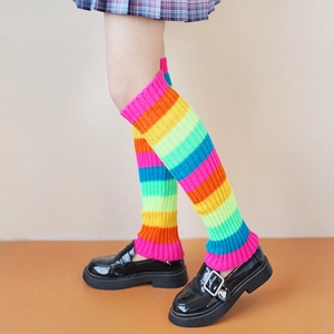 Jambières tricotées à rayures arc-en-ciel style Lolita pour filles JK et mode Y2K