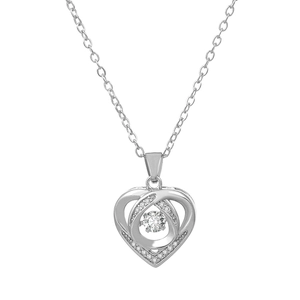 Détails du pendentif à deux cœurs entrelacés avec zircone cubique sur chaîne en argent