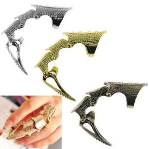Three-piece punk articulated finger rings in silver, gold and bronze armor style