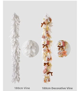 Detail of 180cm white Christmas rattan garland with gold balls and gingerbread ornaments