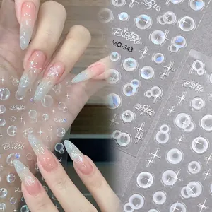 3D Embossed Nail Art Stickers Shell Pearlescent Bubble Heart Star Patterns Summer DIY Manicure Decals For Women Girls