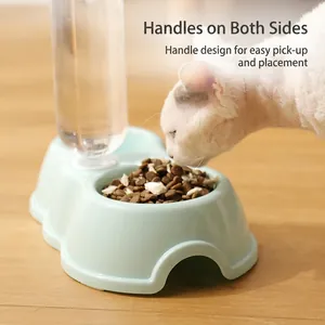Distributeur d'eau automatique et double gamelle pour animaux avec poignées latérales