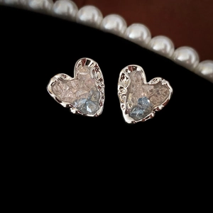 Boucles D'oreilles Puces Cœur En Alliage Avec Cristal Artificiel Et Tige En Argent Sterling 925 Style Français Rétro Femme