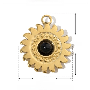 Detailed dimension guide for golden sun pendant with black natural stone and stainless steel
