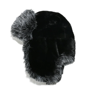 Detailed view of the thick faux fur lining and earflaps on the winter trapper hat