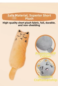 Close-up of soft short plush fabric and PP cotton filling on cute cat plush toy