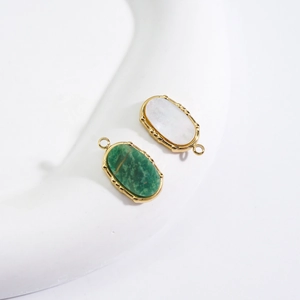 Exquisite gold stainless steel pendants with faceted green and white natural gemstones