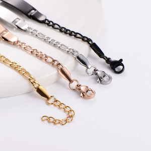 Adjustable stainless steel 18k gold plated ID bracelets in gold, silver, rose gold and black