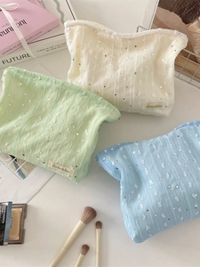 Trousse à maquillage en dentelle à paillettes aux tons macaron avec texture ondulée