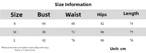 Detaillierte Größentabelle für das rückenfreie Kleid mit Maßen für Brust und Hüfte