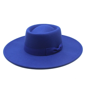 Chapeau fedora en laine bleu roi avec ruban décoratif et bord large de 9,5 cm