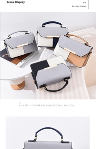 Collection of minimalist color-block handbags with gold metal bars for office women