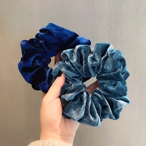 Fluwelen haarelastiekjes in marineblauw en grijsblauw, zachte haarbandjes voor dames
