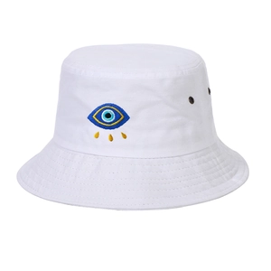 Bob blanc minimaliste avec motif œil brodé pour la protection solaire d'été stylé